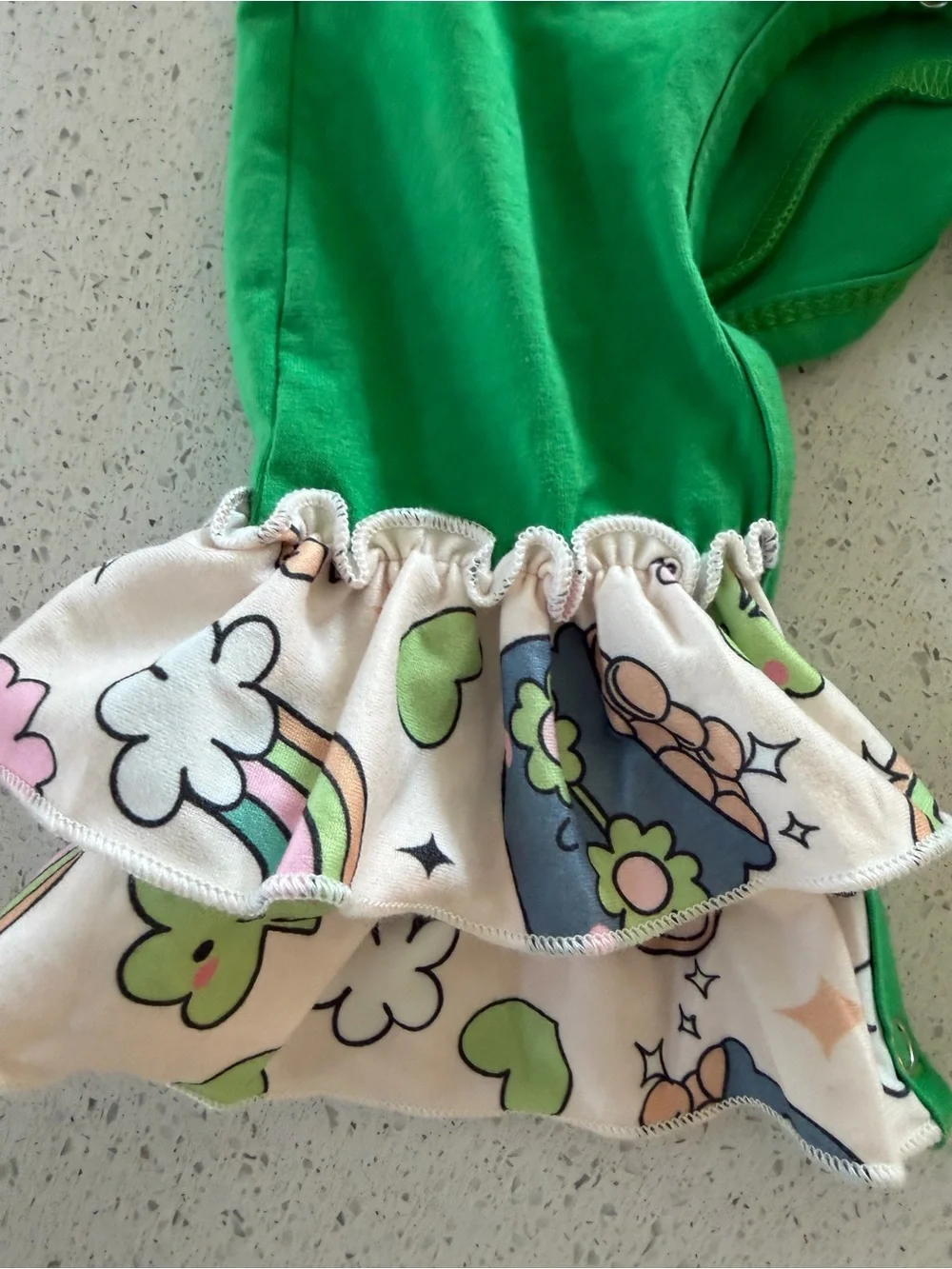 Green Baby One-Piece Bodysuit with Pink Ruffle Accents - Picture 2 of 3